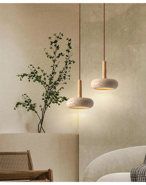 Wabi Sabi Yellow Stone LED Pendant Light – Modern Circular Hanging Lamp 2025