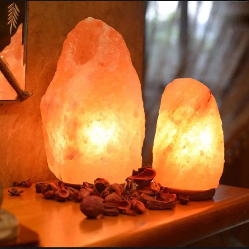 Himalayan Salt Lamp 7 Color USB Night Light Wooden Base Table Lamp for Bedroom