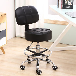 Swivel Rolling Stool PU Leather Height Adjustable Drafting Task Chair with Back