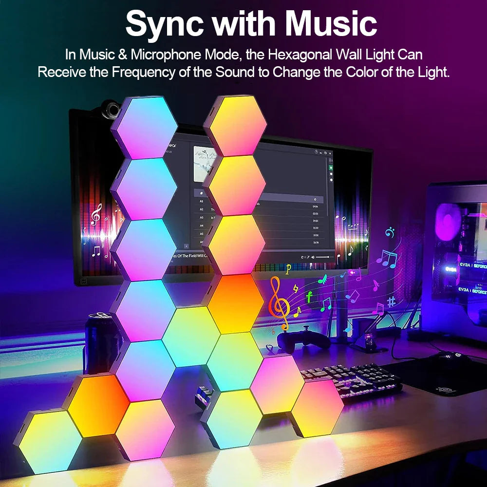 RGB Smart Hexagonal Wall Lamp Color Changing Music Rhythm APP DIY Night Light