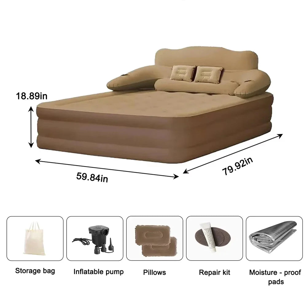 Gray 2-Person Inflatable Air Mattress 48cm High Folding Bed for Camping Home