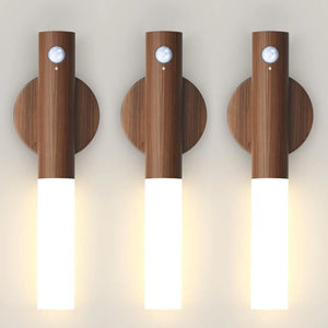 Rechargeable Motion Sensor Wall Sconce – Magnetic Wooden Night Light for Bedroom