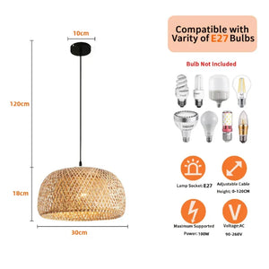 Handwoven Bamboo Rattan Pendant Lamp – Natural Wicker LED Hanging Light E27
