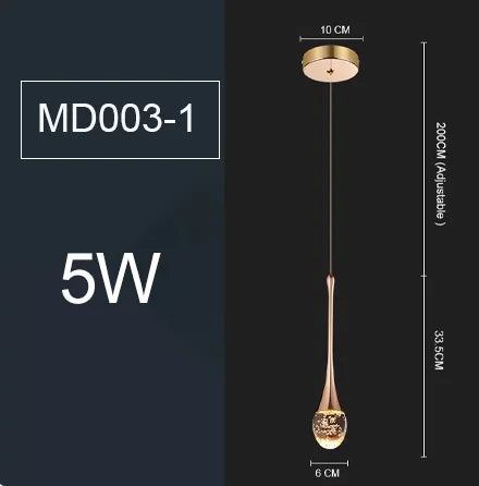 LED Water Drop Bubble Pendant Light Crystal Hanging Lamp Bedroom Dining Decor