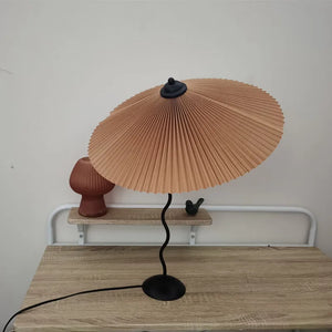 Vintage Pleated Table Lamp Umbrella Squiggle Bedside Night Light Living Room
