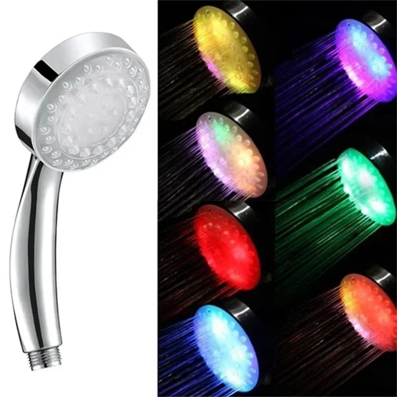 7-Color LED Rainfall Shower Head Water Saving Bathroom Replacement Sprayer