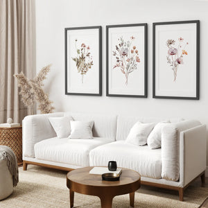 Set of 3 Beige and Purple Wildflower Posters