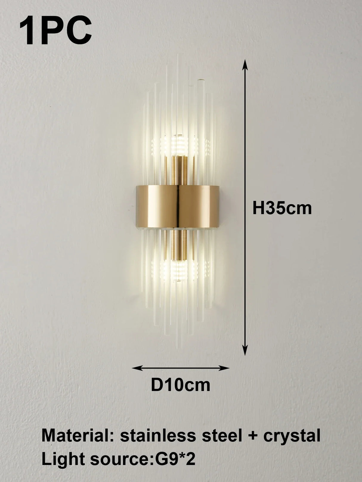 Crystal Wall Sconce G9 – Gold/Black Stainless Steel Light for Bedroom & Living Room