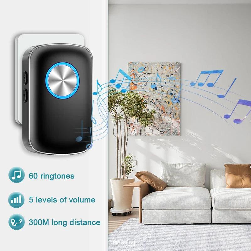 Wireless Smart Doorbell 300M Range Plug In 60 Melodies LED Light Volume Control