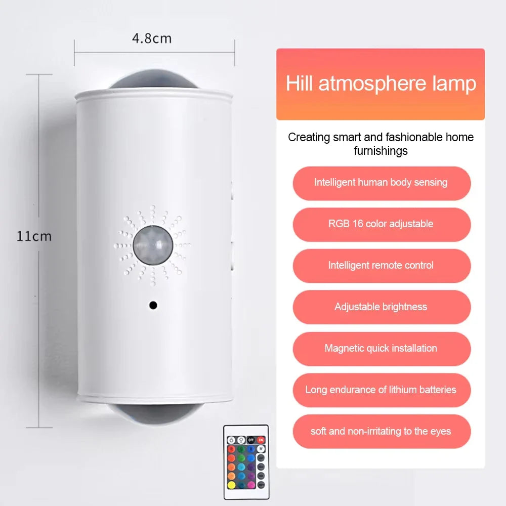 Motion Sensor RGB Night Light Magnetic Wireless Rechargeable LED Wall Sunset Lamp