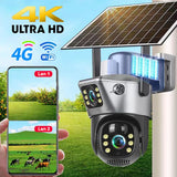 4G WiFi Solar Security Camera Dual Lens 8MP 4K PIR Night Vision Outdoor