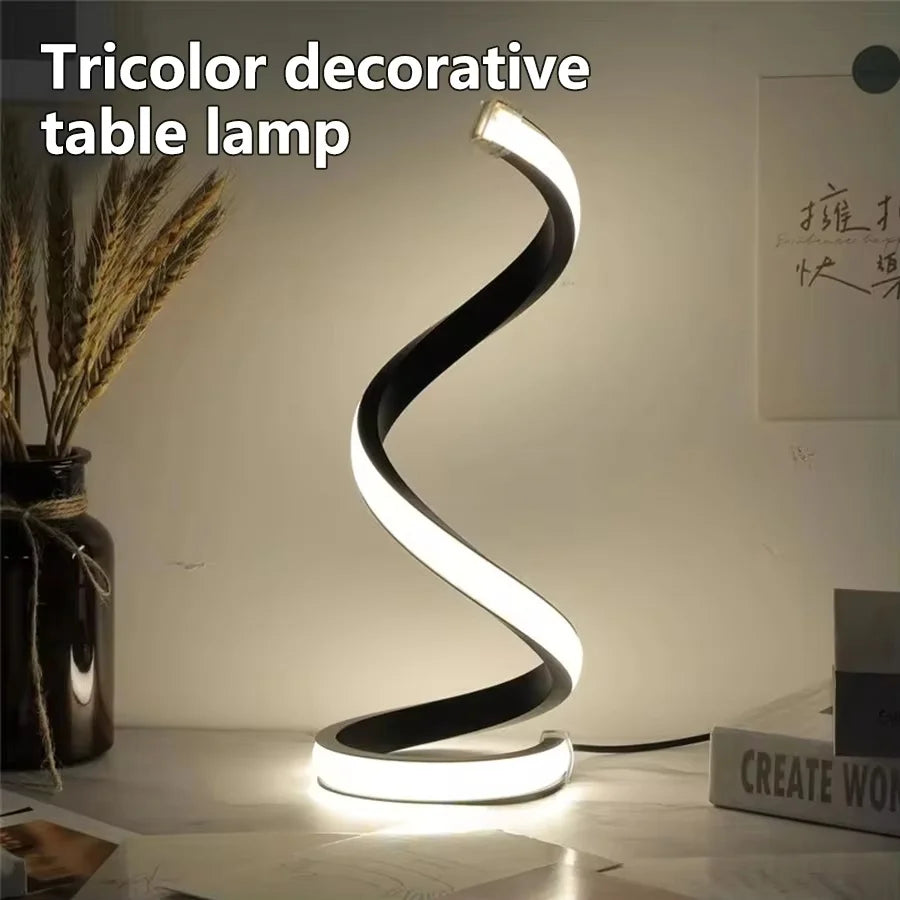 Spiral LED Night Light Dimmable Desk Lamp 3-Color Reading Bedside Bedroom Decor