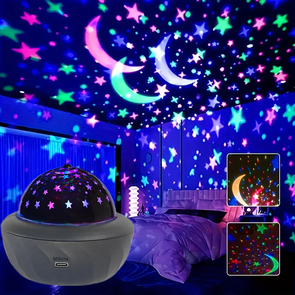 USB RGB Starry Night Sky Projector Rotating Moon Stars Lamp for Room Party Decor