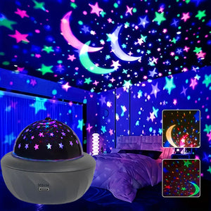 USB RGB Starry Night Sky Projector Rotating Moon Stars Lamp for Room Party Decor
