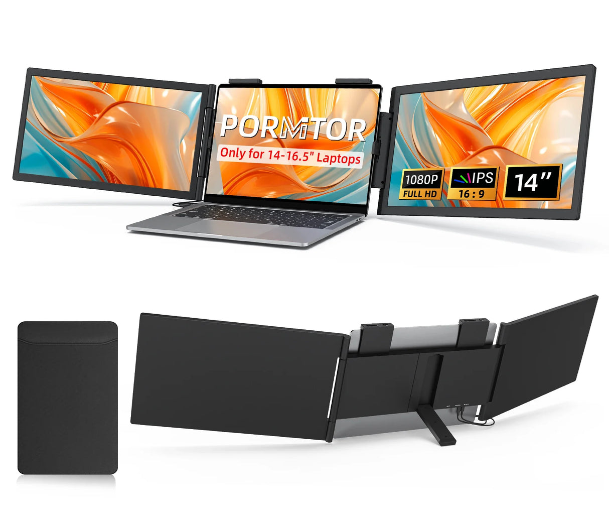 14" Dual Laptop Monitor Amoudo FHD IPS USB-C Portable Triple Screen Windows Mac Xbox