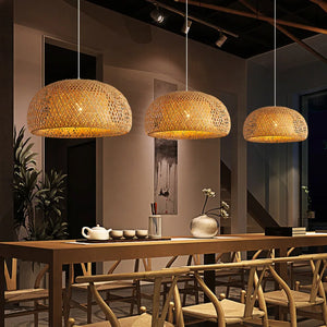 Handwoven Bamboo Rattan Pendant Lamp – Natural Wicker LED Hanging Light E27