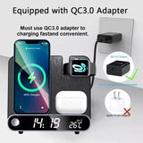 3-in-1 Wireless Charging Station with Alarm Clock Fast Charger for iPhone & Watch