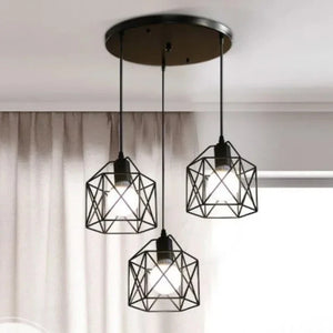 Industrial LED Pendant Light – Modern Metal Cage Hanging Lamp for Dining Room