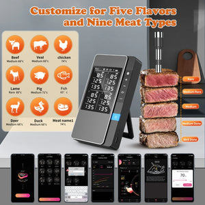 Wireless Meat Thermometer Multi Sensor Digital BBQ Grill Oven Long Range