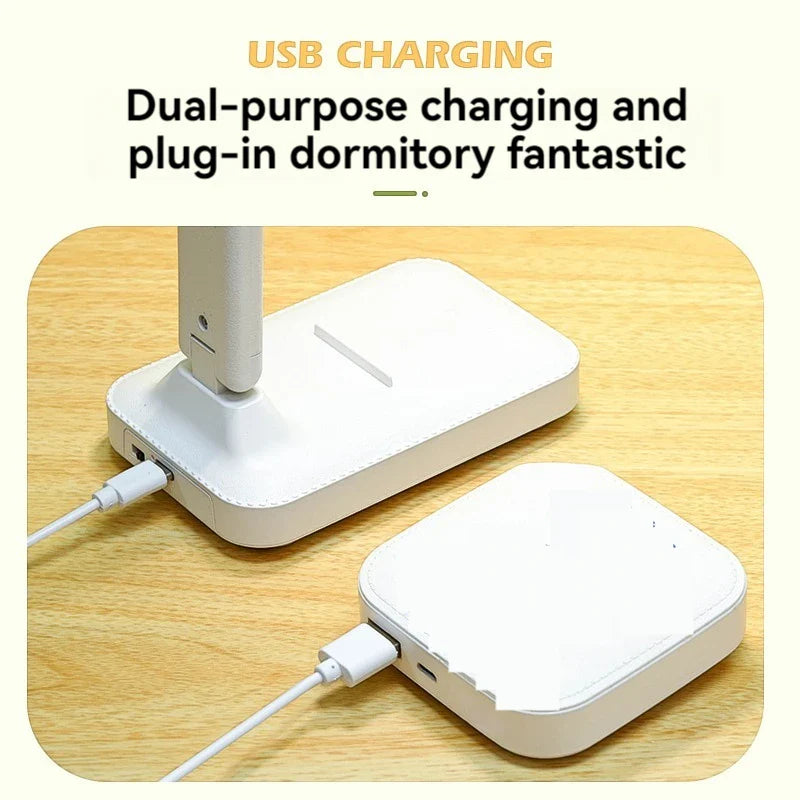 Dual Head LED Desk Lamp USB Rechargeable Foldable Dimmable Reading Light Study