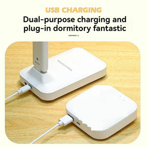 Dual Head LED Desk Lamp USB Rechargeable Foldable Dimmable Reading Light Study