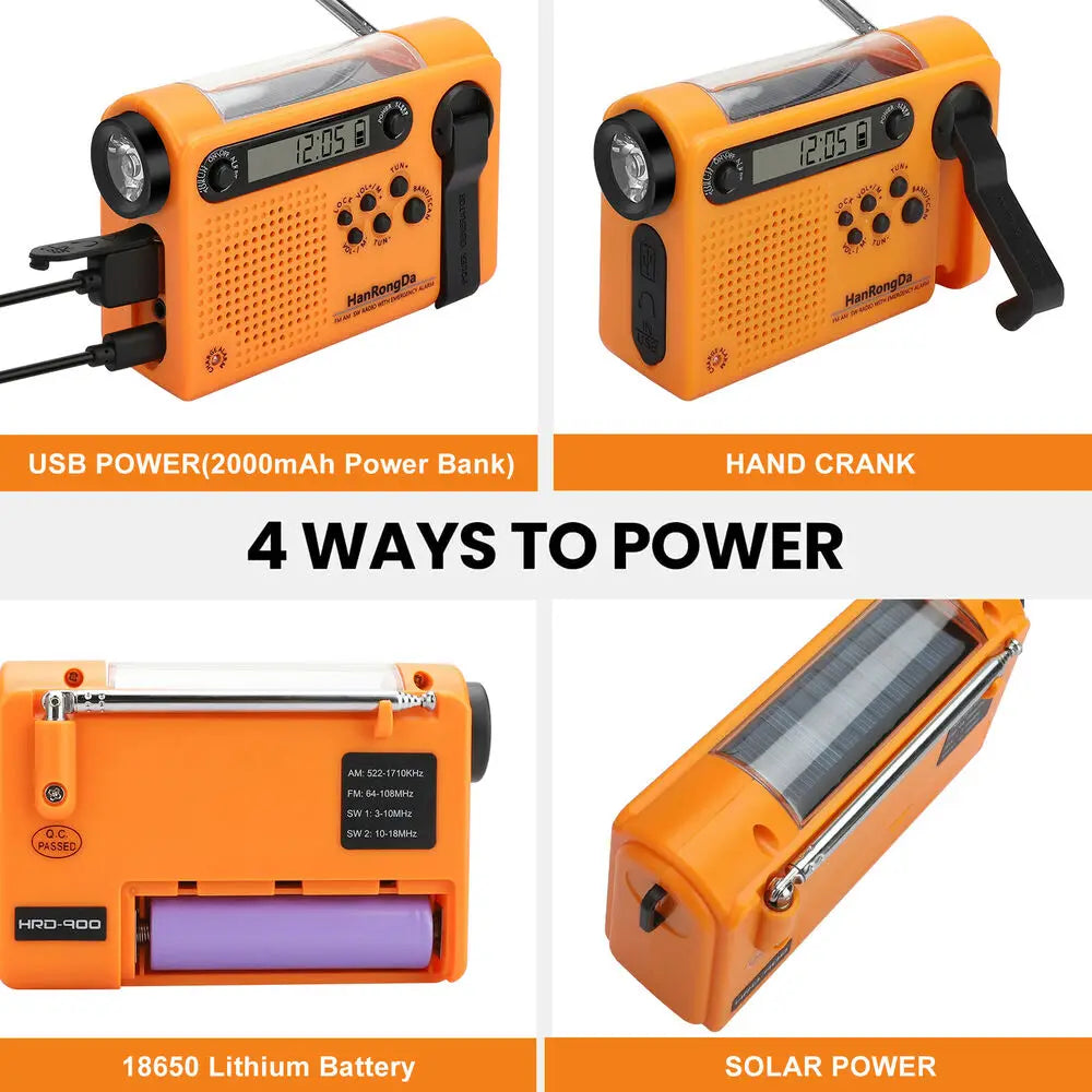 Emergency Solar Hand Crank Radio AM FM SW Weather Power Bank Phone Charger