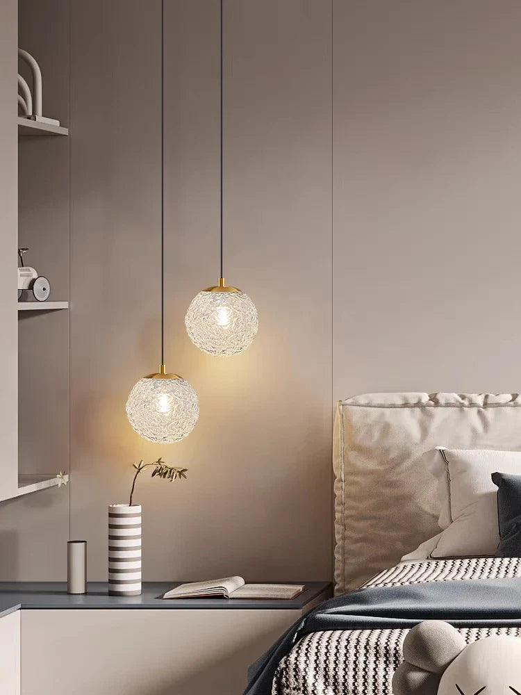 Modern Glazed Glass Chandelier Water Pattern Pendant Light Bedroom Cafe Decor