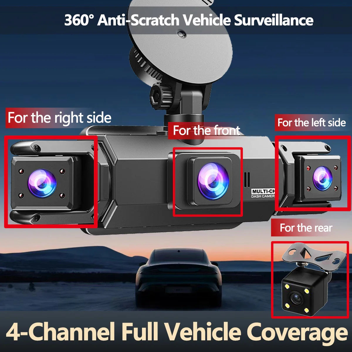 4 Channel 360 Dash Cam Car DVR Front Rear Left Right Camera Parking Monitor