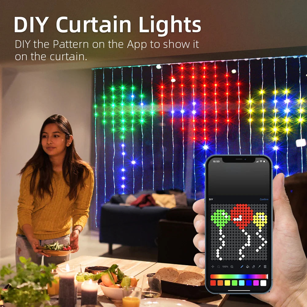 400 LED Smart Curtain Lights USB Fairy String Lights with App Control Music Sync DIY