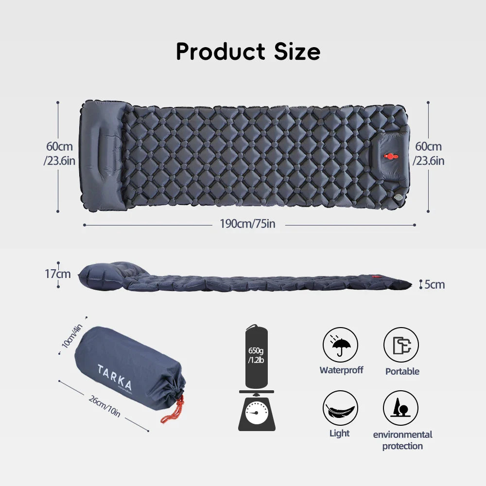 Self-Inflating Camping Sleeping Pad with Pillow – Ultralight Hiking Air Mattress