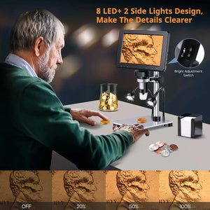 7 Inch Digital Microscope 1200X Coin Repair Camera with LED PC View