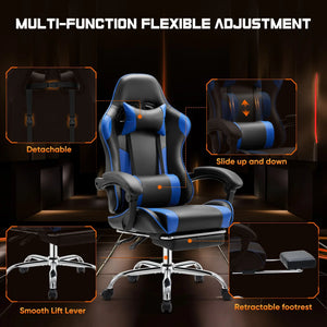 Ergonomic Gaming Chair Adjustable Swivel PU Leather Office Chair Lumbar Headrest