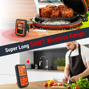 Wireless BBQ Meat Thermometer Dual Probe Backlit Long Range Grill Cooking