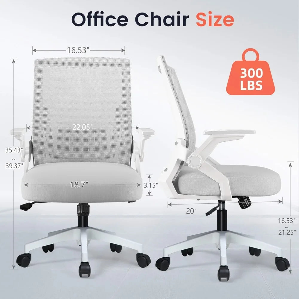 Ergonomic Mesh Office Chair Flip-Up Armrests Lumbar Support Wide Seat