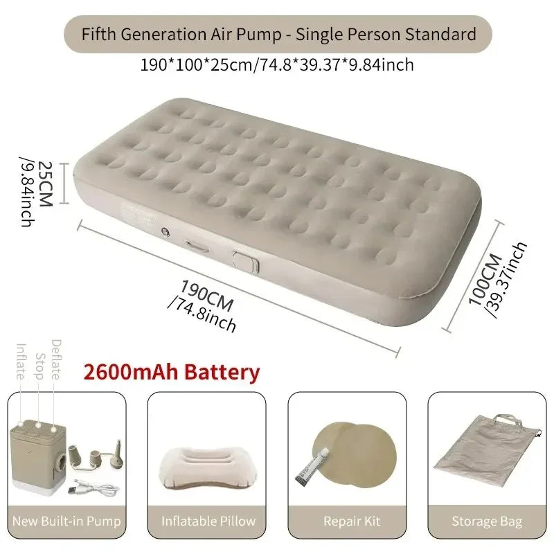 Air Mattress with Built-In Pump Self-Inflating Double Sleeping Pad for Camping Indoors