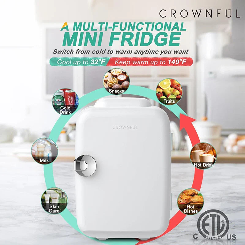 Crownful 4L Mini Fridge Portable Beauty Cooler Warmer Car Home Travel