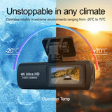 4K Dash Cam 2Inch UHD Front Rear Car DVR WiFi APP Control Night Vision 2Channel