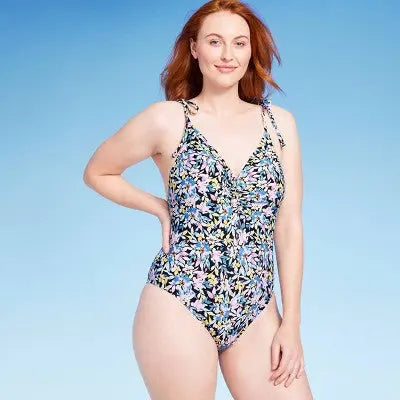 Shade & Shore Women's Shoulder Tie One Piece Swimsuit Open Back Swimwear