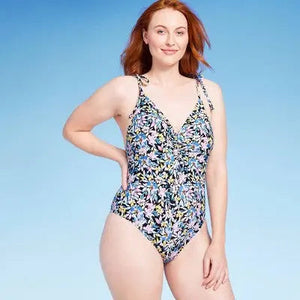 Shade & Shore Women's Shoulder Tie One Piece Swimsuit Open Back Swimwear