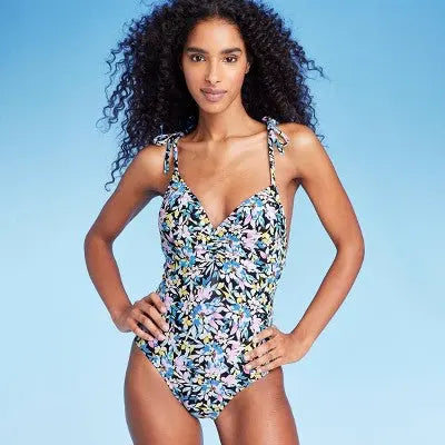 Shade & Shore Women's Shoulder Tie One Piece Swimsuit Open Back Swimwear