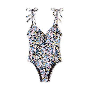 Shade & Shore Women's Shoulder Tie One Piece Swimsuit Open Back Swimwear