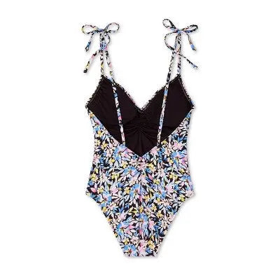 Shade & Shore Women's Shoulder Tie One Piece Swimsuit Open Back Swimwear