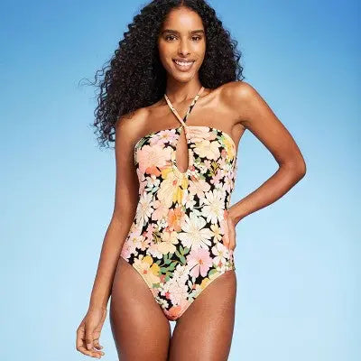 Shade & Shore Women's Bandeau One Piece Swimsuit Keyhole Back Tie Swimwear