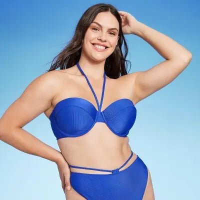 Shade & Shore Women's Ribbed Halter Bikini Top Swimsuit Halter Neck Tie Swimwear