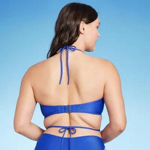 Shade & Shore Women's Ribbed Halter Bikini Top Swimsuit Halter Neck Tie Swimwear