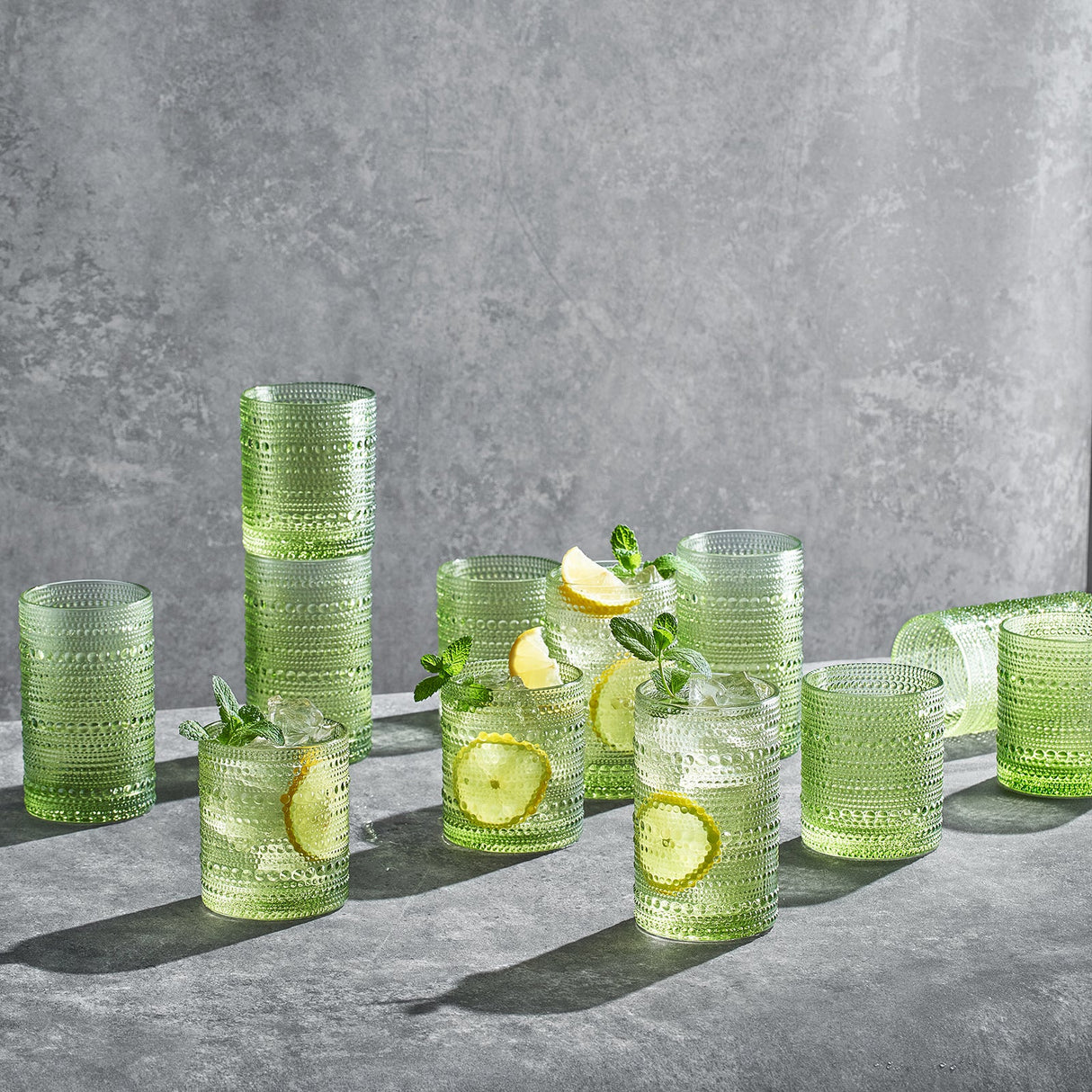 Textured Hobnail Lowball & Highball Glassware, Set of 12