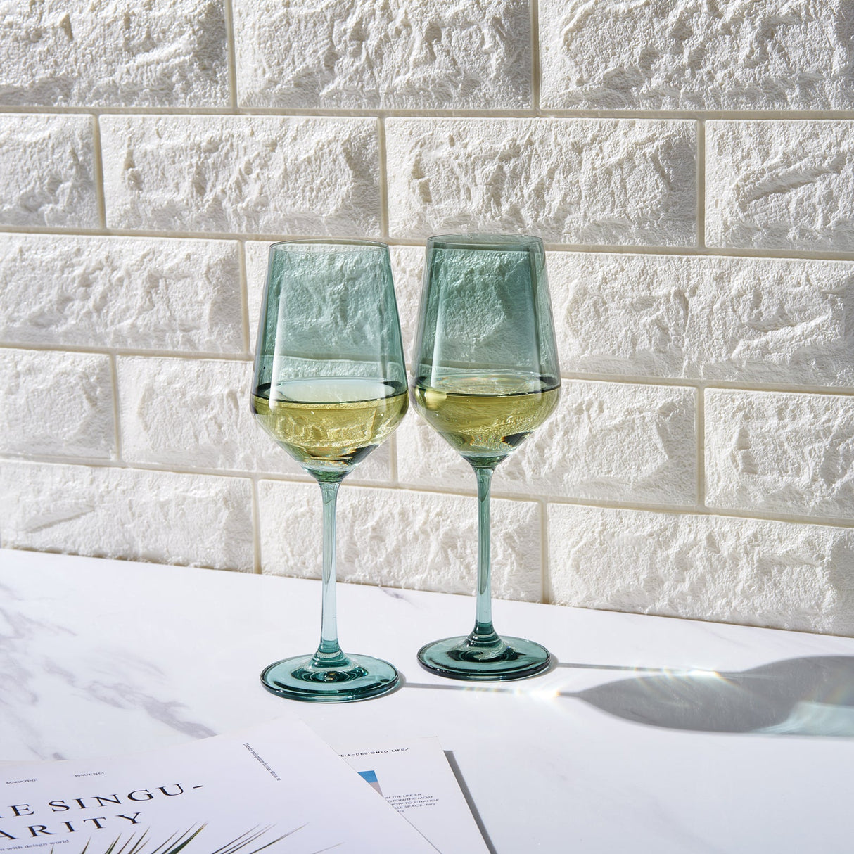 Tonal Stemmed Wine Glassware, Forest Green, Set of 2