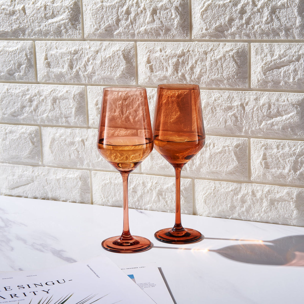 Tonal Stemmed Wine Glassware, Burnt Orange, Set of 2