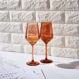 Tonal Stemmed Wine Glassware, Burnt Orange, Set of 2