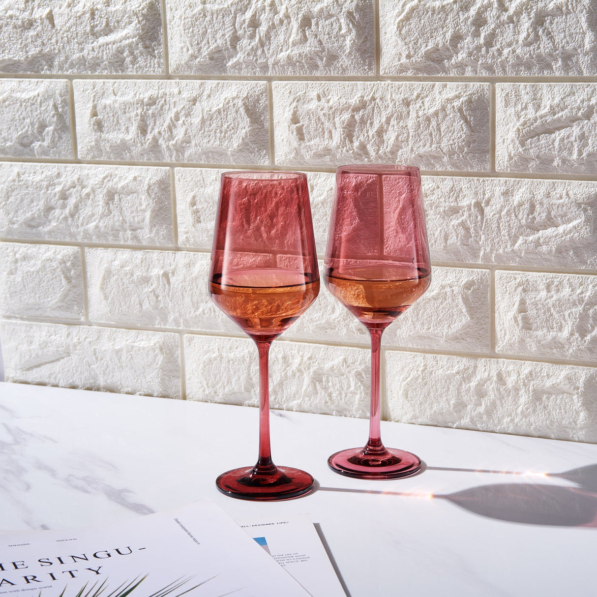 Tonal Stemmed Wine Glassware, Cranberry Red, Set of 2